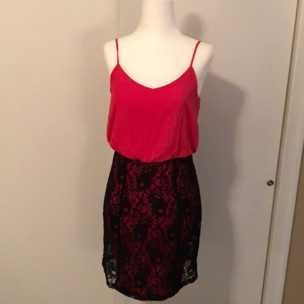 Pink and Black Lace Tie Back Dress